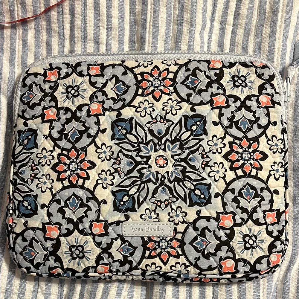 Vera Bradley Black and Blue Tablet Bag with Floral Design